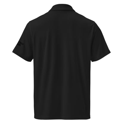 Black Under Armour men's polo with Gurley's Foods logo on the sleeve, back view