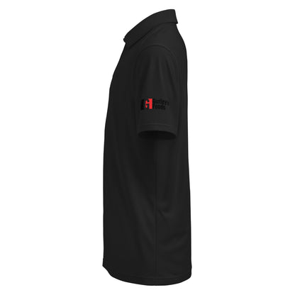 Black Under Armour men's polo with Gurley's Foods logo on the sleeve, left side view