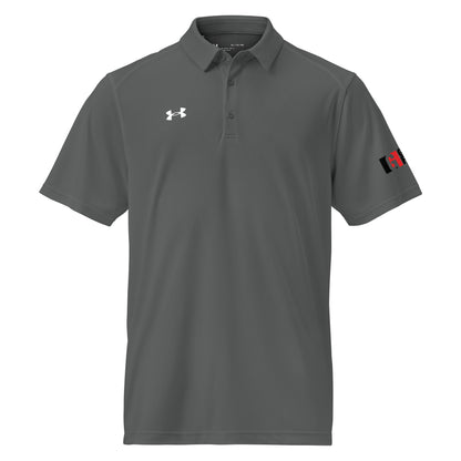 Grey Under Armour men's polo with Gurley's Foods logo on the sleeve, front view
