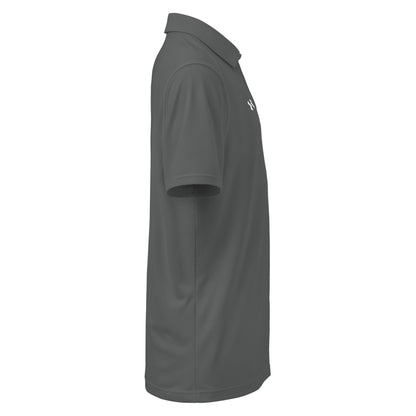 Grey Under Armour men's polo with Gurley's Foods logo on the sleeve, right side view