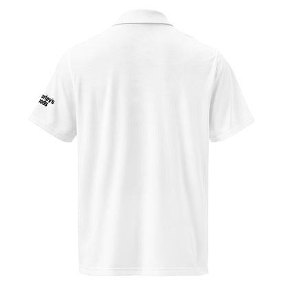 White Under Armour men's polo with Gurley's Foods logo on the sleeve, back view